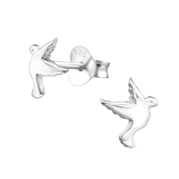 Sterling Silver Tiny Dove Bird Earrings - Picture 1 of 11